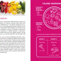 Kolorowy talerz niemowlaka z podziałem na grupy produktów, obok zdjęcie owoców i warzyw. Tekst o rozszerzaniu diety niemowląt.