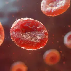 Czerwone krwinki unoszą się w krwiobiegu, a drobne, czerwone fragmenty sugerują, że płytki krwi niskie.