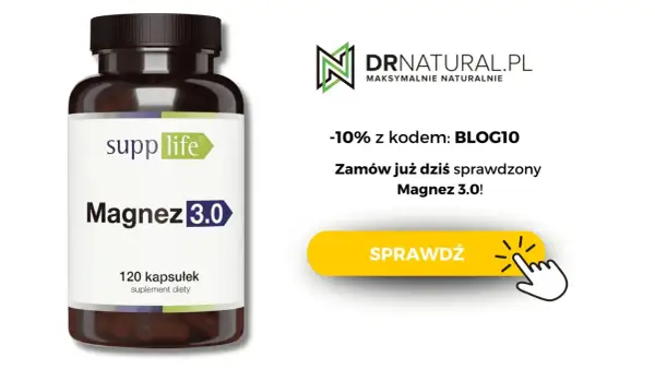 Butelka suplementu Magnez 3.0 od SuppLife. Z kodem BLOG10 -10%. Sprawdź już dziś!