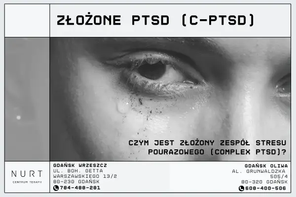 Zbliżenie na zapłakane oko, symbolizujące złożony zespół stresu pourazowego (c-PTSD). Informacje o terapii.
